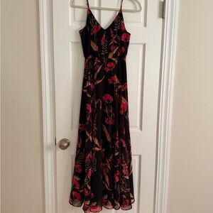 Yumi Kim Black Maxi Dress with Red Floral Design
